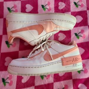 Peach and White Nike Air Force 1 Sneakers